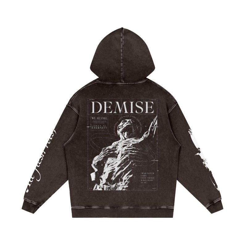 Demise” Grunge Oversized Hoodie | Acid Washed Streetwear Hoodie | Dark Aesthetic Graphic Pullover | Gift For Him image 3