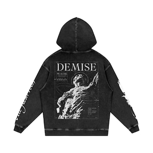 Demise” Grunge Oversized Hoodie | Acid Washed Streetwear Hoodie | Dark Aesthetic Graphic Pullover | Gift For Him image 7