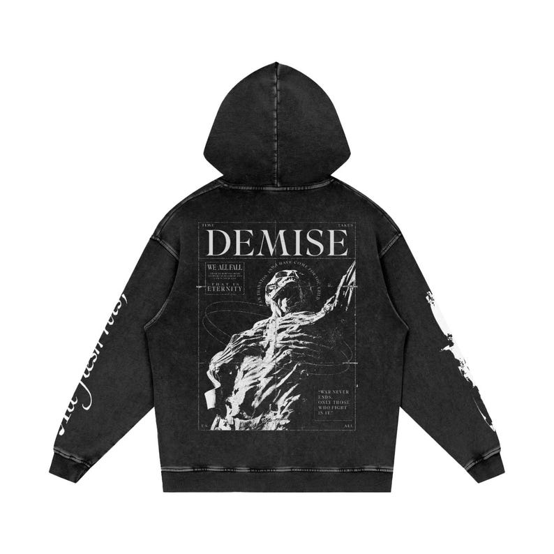 Demise” Grunge Oversized Hoodie | Acid Washed Streetwear Hoodie | Dark Aesthetic Graphic Pullover | Gift For Him image 7