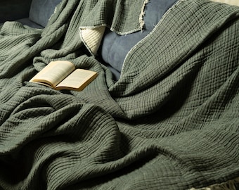 Coperta in mussola naturale con 4 strati di garza di cotone biologico, extra large e traspirante, 90 x 110 pollici.