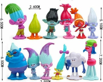 Dreamworks Trolls Plastic Cake Topper Figures 12 Pieces Set