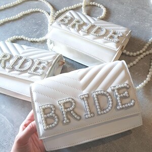 Bride clutch bag & headband hen do set/Bridal headband/Pearl headband/White clutch/Personalised clutch/Brides bag/Hen do bag/Honeymoon bag image 2