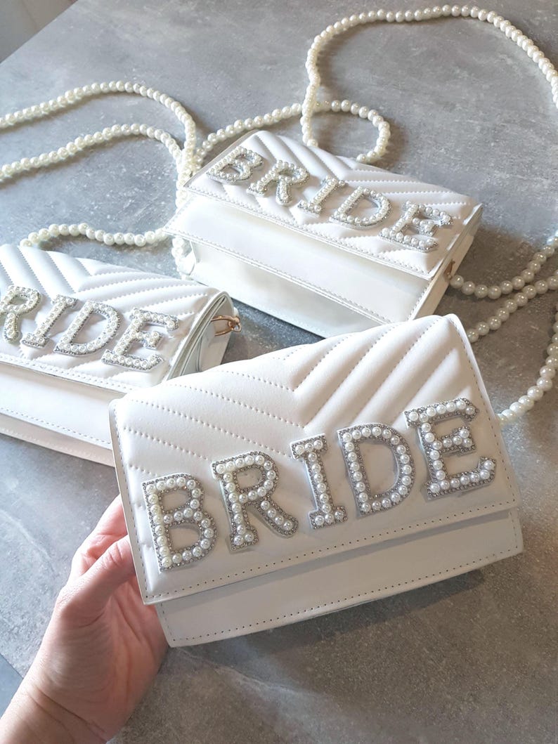 Bride clutch bag & headband hen do set/Bridal headband/Pearl headband/White clutch/Personalised clutch/Brides bag/Hen do bag/Honeymoon bag image 2