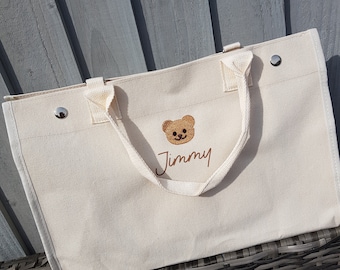 Personalised baby bear neutral cream fabric canvas bag/Nappy bag/Pram bag/Hospital bag/Nappy caddy/Baby bag/Unisex baby bag