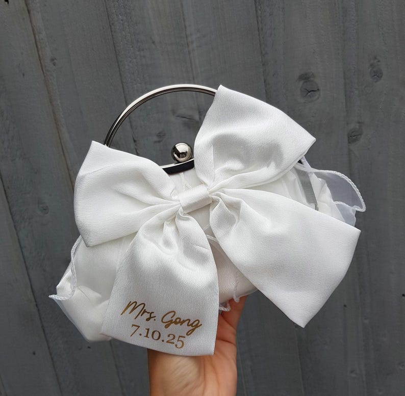 Bride bag/Bride clutch bag/Bridal bag/Hen do bag/Bride to be/Honeymoon bag/Wedding clutch bag/Satin bow bag/Bride gift/Wedding bag image 9