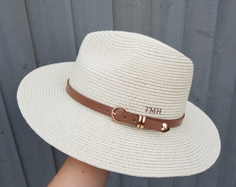 Personalised belt straw hat/Initial hat/Hen do hat/Beach hat/Honeymoon hat/Fedora hat/Personalized hat/Customised hat