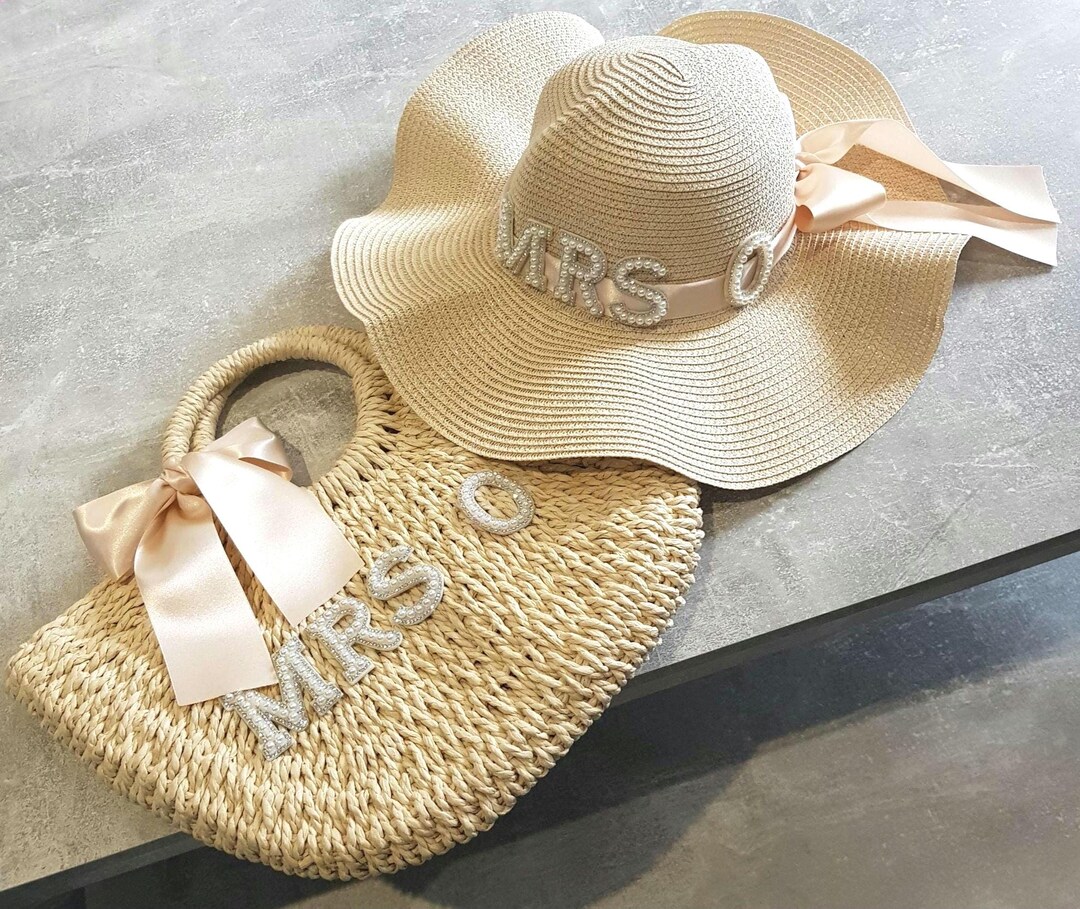 Bride Straw Hat & Bag Set/bridal Bag/bridal Hat/hen Do Hat 