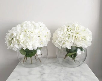 Hydrangea glass fishbowl vase/Centerpiece/Flower arrangement/Faux flowers/Home decor/Artificial flowers/Mother's Day gift