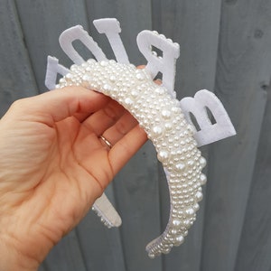 Bride clutch bag & headband hen do set/Bridal headband/Pearl headband/White clutch/Personalised clutch/Brides bag/Hen do bag/Honeymoon bag image 9
