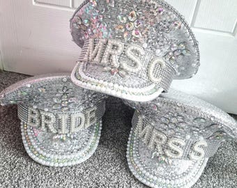 Bride embellished sailor hat/Bride captain hat/Hen do hat/Bridal hat/Bride boat hat/Wedding hat/Bridal hat/Personalised Bride hat/Mrs hat