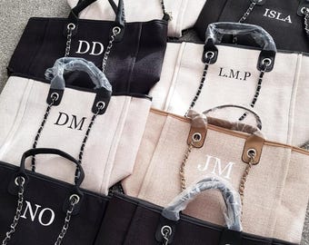 Personalised bag/Chain bag/Work bag/Gifts for her/Handbag/Shoulder bag/Beach bag/School bag/Mum gift/Tote/Birthday gift/Initial bag
