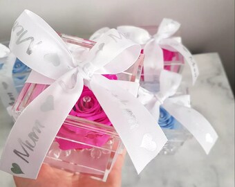 Real preserved single rose/Mum gift/Birthday gift/Mother's Day gift/Acrylic box/Gifts for her/Mum ribbon