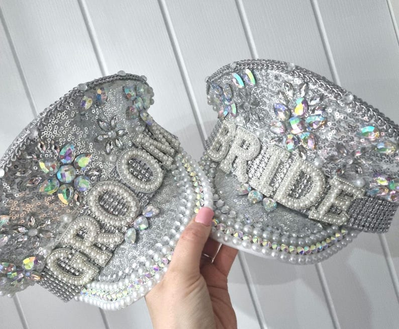 Bride embellished sailor hat/Bride captain hat/Hen do hat/Bridal hat/Bride boat hat/Wedding hat/Bridal hat/Personalised Bride hat/Mrs hat afbeelding 7
