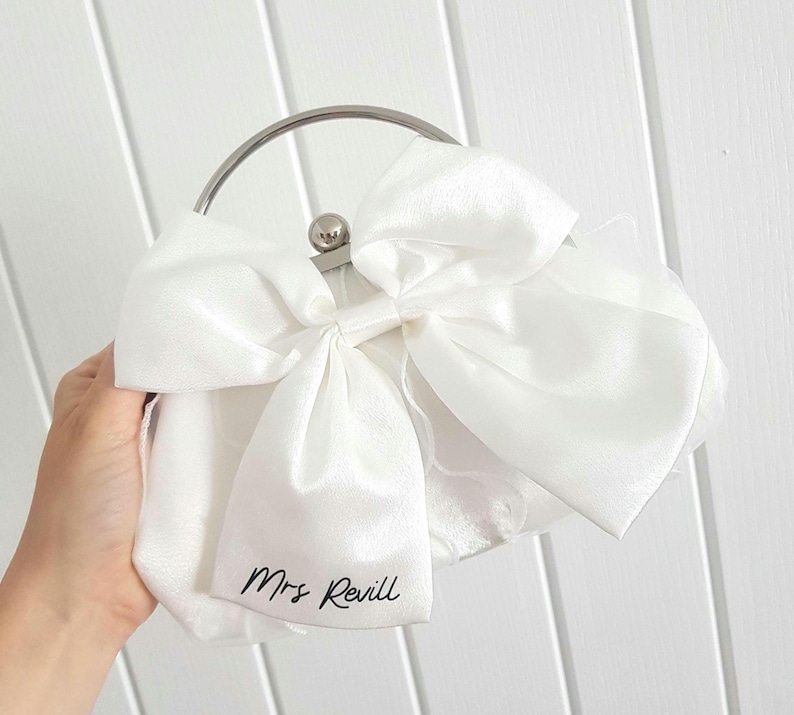 Bride bag/Bride clutch bag/Bridal bag/Hen do bag/Bride to be/Honeymoon bag/Wedding clutch bag/Satin bow bag/Bride gift/Wedding bag image 2