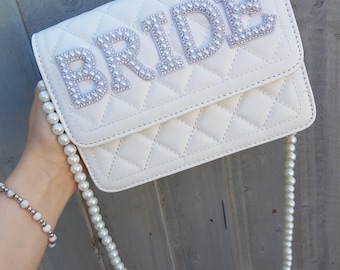 Pearl Bride bag/Bridal bag/Hen do bag/Honeymoon bag/Clutch bag/Embellished bag/Shoulder bag/Women's bag/Wedding bag/White bag