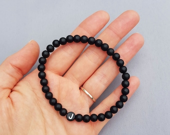 Personalised mens black beaded initial letter bracelet. Best men gifts/Groom gifts/Wedding thank you gifts/Gifts for him/Best man gift/Male