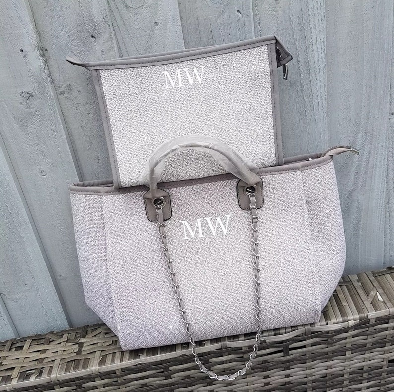 Personalised canvas chain initial bag/Work bag/Gifts for her/Handbag/Shoulder bag/Beach bag/Hand luggage/Gifts for Mum/Tote/Medium size image 2