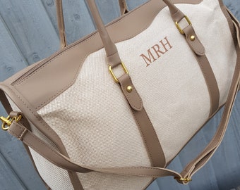 Personalised canvas women's/men's monogram bag/Duffle bag/Holdall/Travel bag/Weekend bag/Overnight bag/Shoulder bag/Sleepover bag