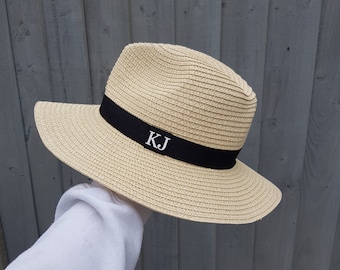 Personalised hat/Beach hat/Honeymoon hat/Hen do hat/Bridesmaids hat/Bridal party/Honeymoon hat/Women's hat/Straw hat/Initial hat/Fedora hat