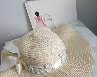 Rhinestone beach sun hat/Hen do hat/Honeymoon hat/Personalised hat/Straw hat/Women's hat/Floppy hat/Customised hat/Rhinestone letters