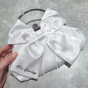 Bride bag/Bride clutch bag/Bridal bag/Hen do bag/Bride to be/Honeymoon bag/Wedding clutch bag/Satin bow bag/Bride gift/Wedding bag image 13