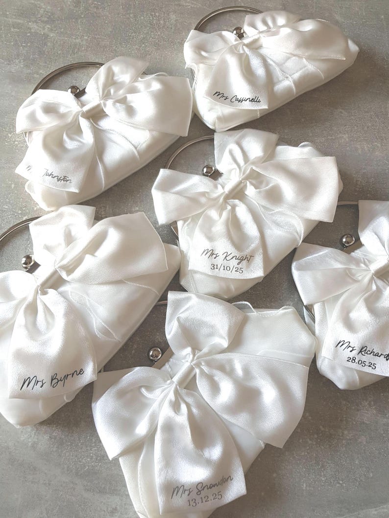 Bride bag/Bride clutch bag/Bridal bag/Hen do bag/Bride to be/Honeymoon bag/Wedding clutch bag/Satin bow bag/Bride gift/Wedding bag image 4
