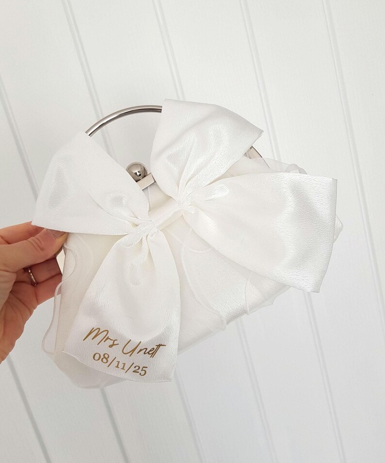 Bride bag/Bride clutch bag/Bridal bag/Hen do bag/Bride to be/Honeymoon bag/Wedding clutch bag/Satin bow bag/Bride gift/Wedding bag image 16