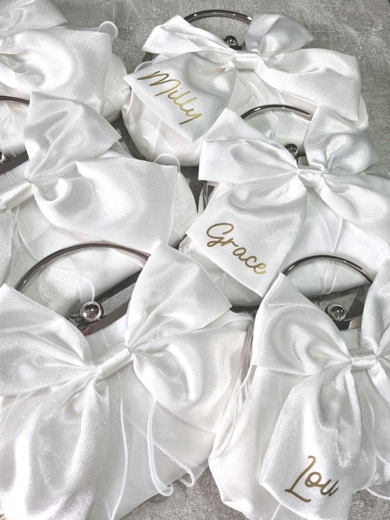 Bride bag/Bride clutch bag/Bridal bag/Hen do bag/Bride to be/Honeymoon bag/Wedding clutch bag/Satin bow bag/Bride gift/Wedding bag image 10