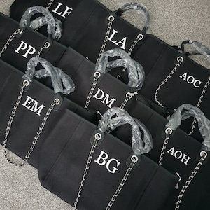 Personalised canvas chain initial bag/Work bag/Gifts for her/Handbag/Shoulder bag/Beach bag/Hand luggage/Gifts for Mum/Tote/Medium size Black