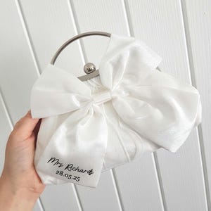 Bride bag/Bride clutch bag/Bridal bag/Hen do bag/Bride to be/Honeymoon bag/Wedding clutch bag/Satin bow bag/Bride gift/Wedding bag image 14