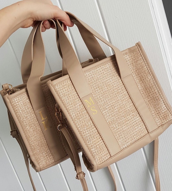 Personalised tan/beige personalised shoulder bag/Straw bag/Summer bag/Initial bag/Monogram/Handbag/Women's bag/Gifts for her