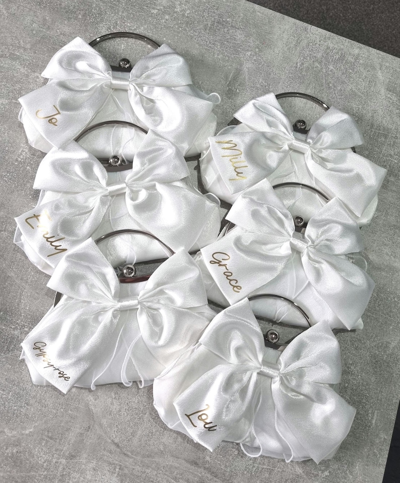 Bride bag/Bride clutch bag/Bridal bag/Hen do bag/Bride to be/Honeymoon bag/Wedding clutch bag/Satin bow bag/Bride gift/Wedding bag image 7