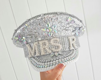 Bride embellished sailor hat/Bride captain hat/Hen do hat/Bridal hat/Bride boat hat/Wedding hat/Bridal hat/Personalised Bride hat/Mrs hat