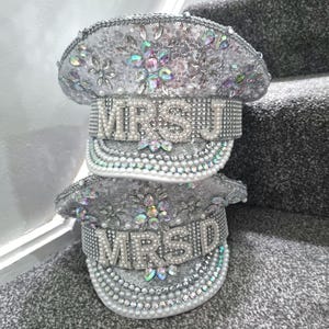 Bride embellished sailor hat/Bride captain hat/Hen do hat/Bridal hat/Bride boat hat/Wedding hat/Bridal hat/Personalised Bride hat/Mrs hat afbeelding 9