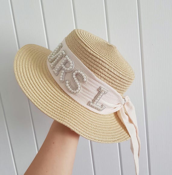 Personalised Rhinestone Beach Hat/sun Hat/straw Hat/bride  display picture 1