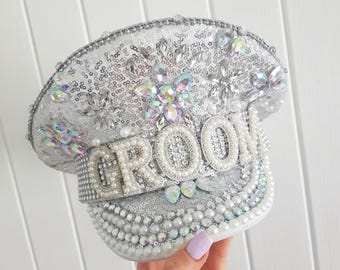 Groom embellished sailor hat/Groom captain hat/Hen do hat/Groom boat hat/Wedding hat/Stag do/Stag do hat/Mr & Mr/Sten