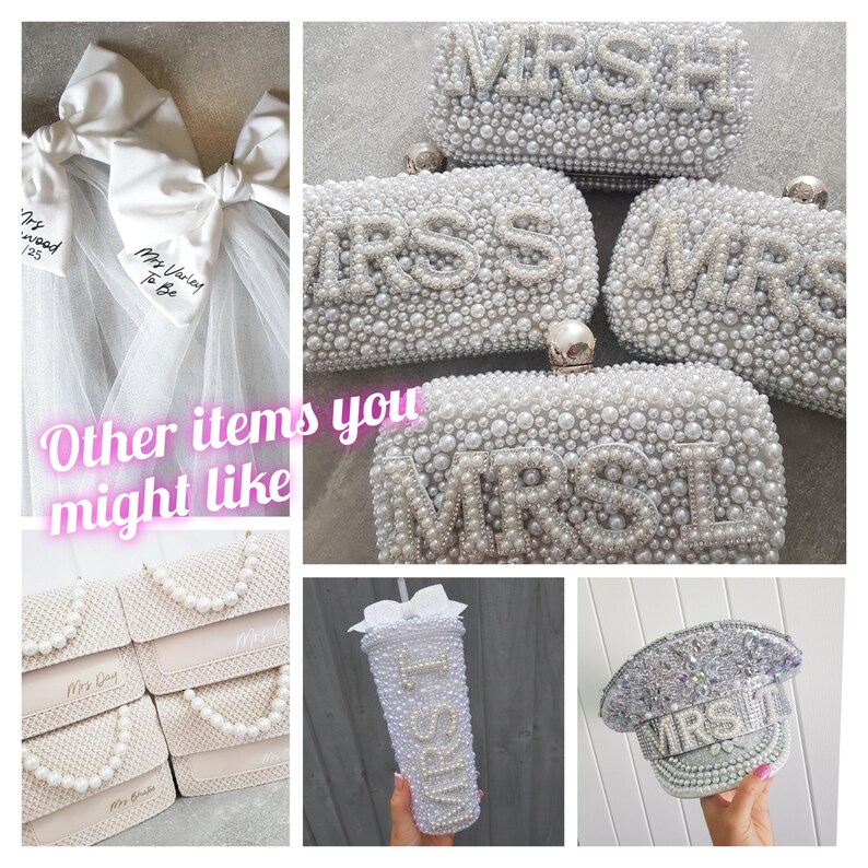 Personalised pearl Bride bag/Bridal bag/Hen do bag/Honeymoon bag/Clutch bag/Embellished bag/Shoulder bag/Women's bag/Wedding bag/White bag image 11