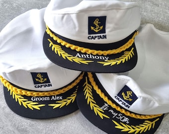 Captain sailor hat/Personalised captain hat/Hen do hat/Stag do hat/Birthday hat/Boat party hat/30th birthday/40th birthday/Bride to be/Yacht