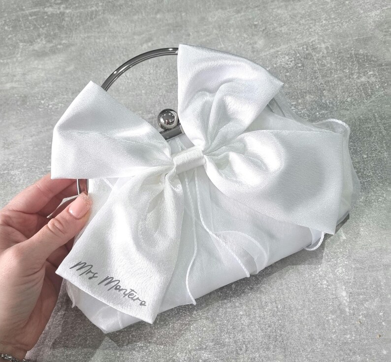 Bride bag/Bride clutch bag/Bridal bag/Hen do bag/Bride to be/Honeymoon bag/Wedding clutch bag/Satin bow bag/Bride gift/Wedding bag image 5