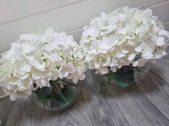 Hydrangea glass fishbowl vase/Centerpiece/Flower arrangement/Faux flowers/Home decor/Artificial flowers/Mother's Day gift/New home gift