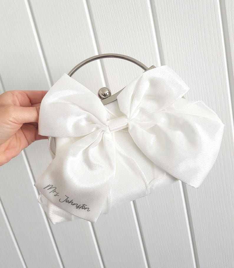 Bride bag/Bride clutch bag/Bridal bag/Hen do bag/Bride to be/Honeymoon bag/Wedding clutch bag/Satin bow bag/Bride gift/Wedding bag image 15