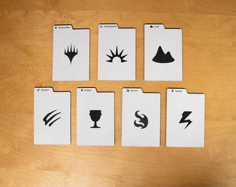 Divisori verticali per carte con linguette incise di Magic the Gathering (MTG) Premium / Bianco Nero / Acrilico / 7 design / Il regalo migliore per lui e per lei