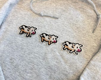 Stardew Valley Cow Patch Set of 3 – Embroidered Pixel Cow Patches | Iron-On or Sticker Backing | Cute Farm Game Accessory | Gamer Patch Gift