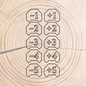 Contadores de Fuerza/Resistencia apilables +1 y -1 para Magic the Gathering (MTG) - Archivos vectoriales (DXF, SVG) para corte láser - Descarga digital