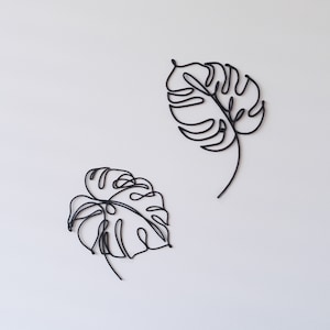 Monstera Plant Leaves Wall Line Art Decor | Fibra de carbono OU PLA branco impresso em 3D | Conjunto de 2 | Melhor presente para | Presente | Fino e leve