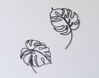 Decorazione da parete con foglie di pianta Monstera / Fibra di carbonio o PLA bianco stampato in 3D / Set di 2 / Ottimo regalo per / Presente / Sottile e leggero