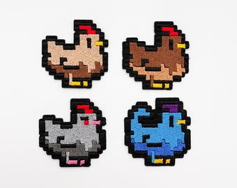 Toppa ricamata a forma di pollo di Stardew Valley / Toppa con animale da fattoria Pixel / Toppa da stirare o adesivo per giocatori accoglienti / Costume Cosplay / Regalo per fan di videogiochi indie