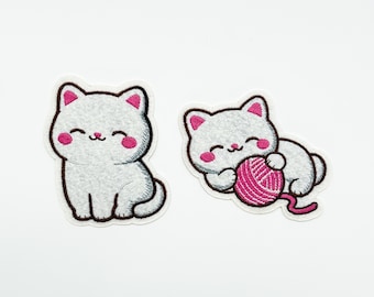 Toppa ricamata a forma di gatto carino / Toppa o adesivo con gattino kawaii / Regalo per gli amanti dei gattini / Accessorio estetico per zaino, giacca, cappello / Regalo per