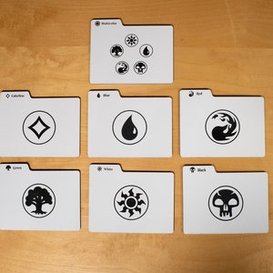 Divisores horizontales de cartas con pestañas grabadas premium de Magic the Gathering (MTG) / Blanco y negro / Acrílico / Juego de 7 / El mejor regalo para él y ella