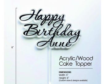 Topper per torta personalizzato / Decorazione per torta personalizzata / Decorazione per torta in acrilico e legno / Ricordo per matrimonio, compleanno e anniversario